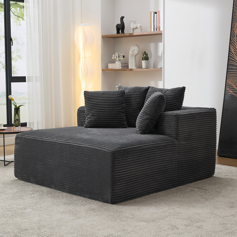 Brigitte 57" Corduroy Chaise Lounge with Armrests, Throw Pillows & No-Assembly Sleeper Sofa, Slate Gray
