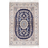 Navy Color Hand knotted Persian silk & wool Nain 3'4"X 4'11"