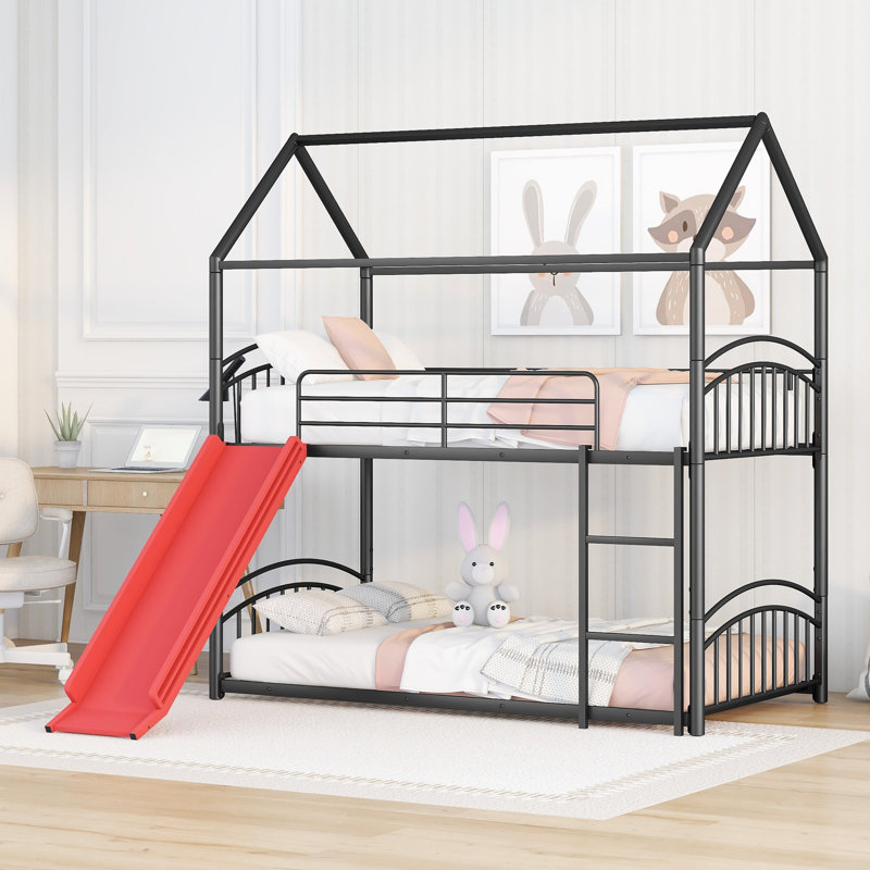 Lit superposé en métal avec glissade, lit pour enfant