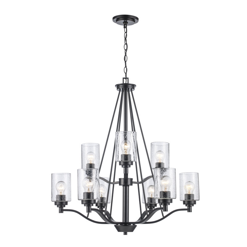 Lustre 9 lumières à abat-jour Venicia, Noir