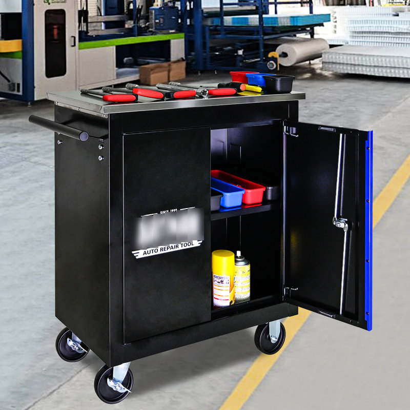 Chariot à outils en acier laminé à froid avec serrure et comptoir multi en acier inoxydable d'une profondeur de 25,88 pouces et d'une hauteur de 25,98 pouces