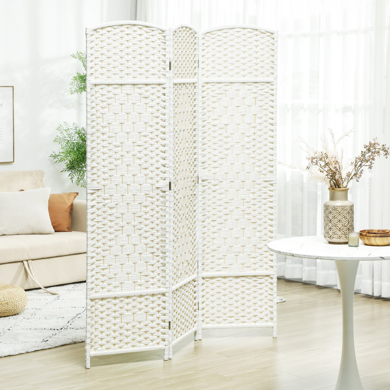 3 Panel Room Divider, 6' Tall Folding Privacy Screen, Hand-Woven Freestanding Wall Partition For Home Office, Bedroom,wood, 3