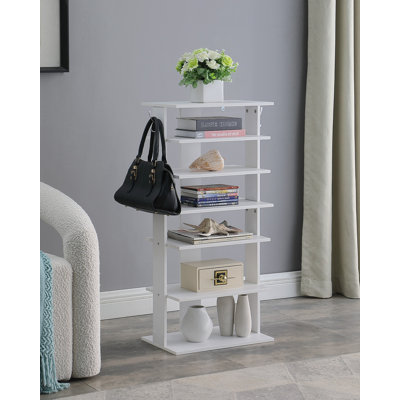 Range-chaussures vertical, range-chaussures à 7 niveaux avec crochets, tour à chaussures d'entrée, range-chaussures vertical, range-chaussures vertical, blanc