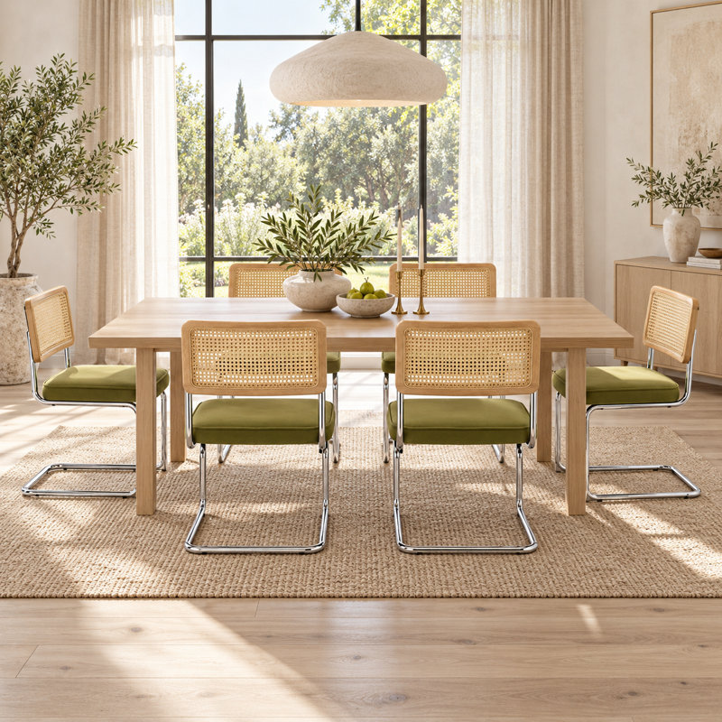 Chaise d'appoint en porte-à-faux avec dossier en rotin de canne et structure en acier, Green