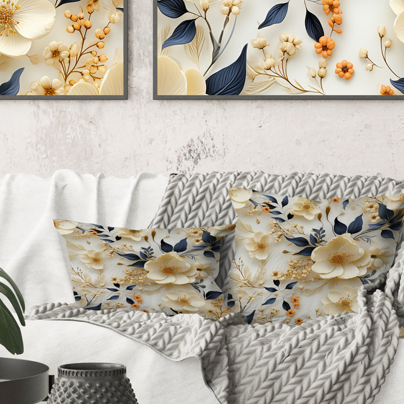 Crème délicat coquelicots fleurs I - coussin à imprimé floral
