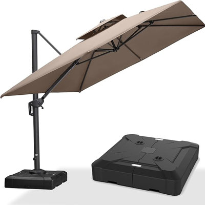108''×144'' Rectangular Advanced fabric Umbrella Large Cantilever Umbrella With Base And Soft 12 Colors ChangIng Light for Umbrella,Taupe