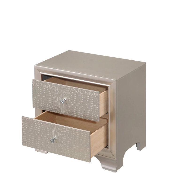 1pièce de table de chevet moderne à deux tiroirs à finition champagne de style glamour