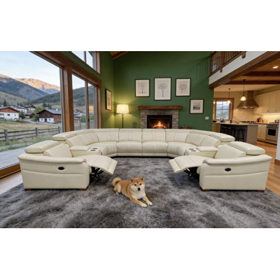 Mietoon Leather Match Large Seating Power Recliner Sectional