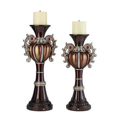 Porte-bougie en forme d'urne 16 "et 18" de haut "Delicata", bronze (ensemble de 2)