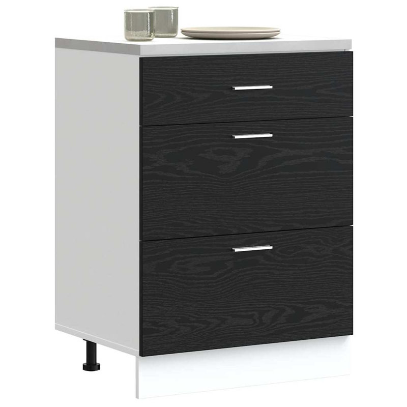 Vidaxl Kitchen Base Cabinet Riga Black Oak 60 X 46 X 81.5 Cm, 81.5cm H x 60cm W x 46cm D