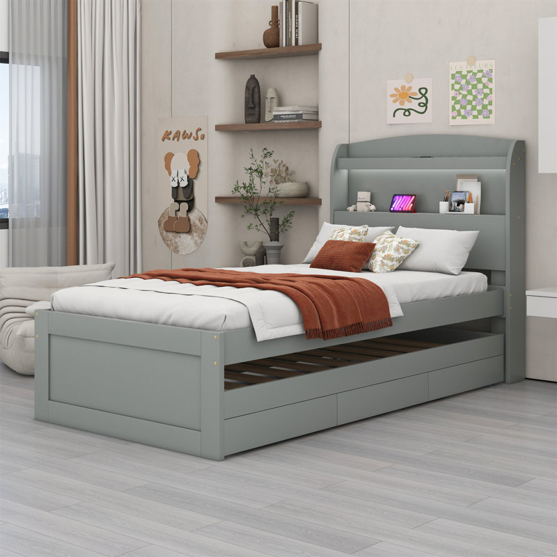 Lit avec rangement Myquisha, gris