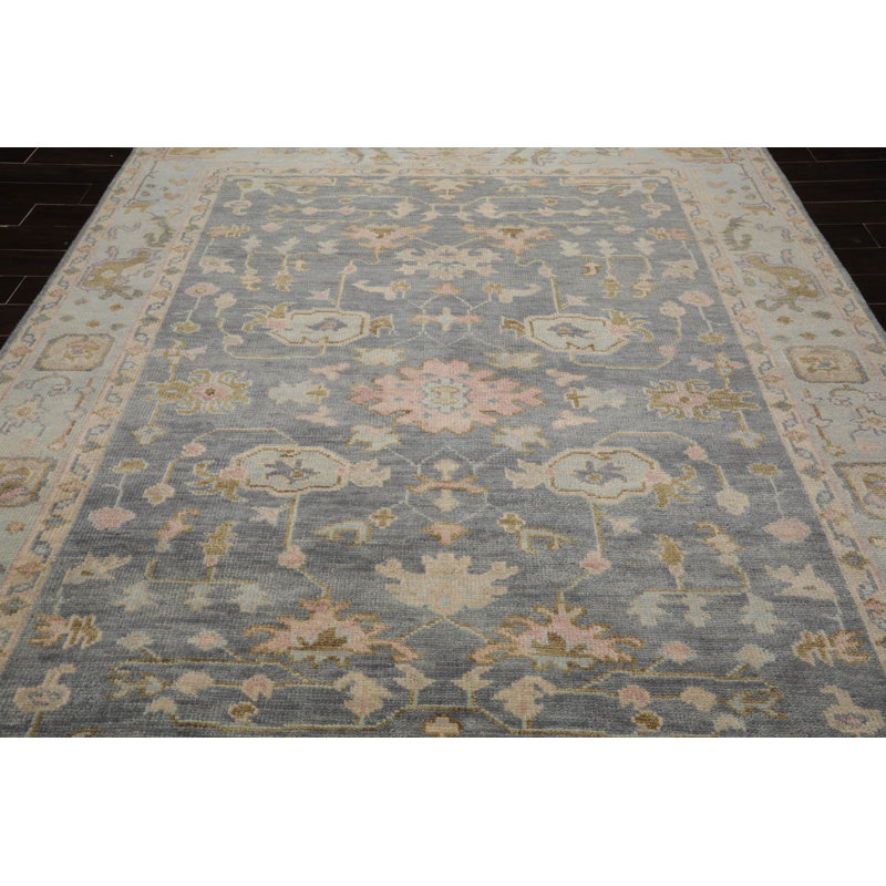 Gray and Beige Hand-knotted Wool Medallion Rug, 9' x 12'