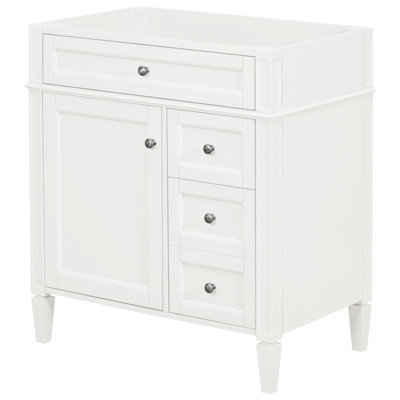 Meuble-lavabo moderne de 30 po sans lavabo supérieur, 3 tiroirs, organisateur de porte d'armoire, tablette réglable, tiroir basculant, glissières de tiroir en métal lisse, poignée texturée, blanc pour de nombreuses fonctions de rangement,