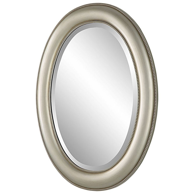  Miroir mural argent métallique ovale H 29,25 po suspendu verticalement ou horizontalement