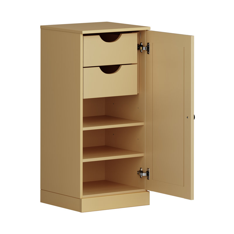Armoire de rangement 100% bois massif, porte Shaker, 2 tiroirs, tablettes réglables, 16,5 po de largeur, 35,75 po de hauteur