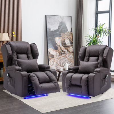 Aguilera Leather Power Recliner Chair Home Theatre Seating with LED Lights and Cup Holders