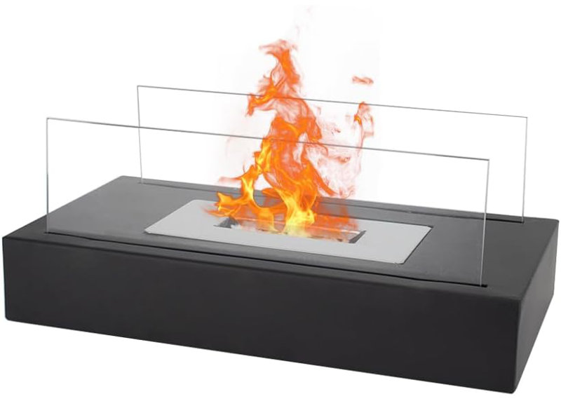 Brittie Bio-Ethanol Outdoor Tabletop Fireplace with Flame Guard, Black