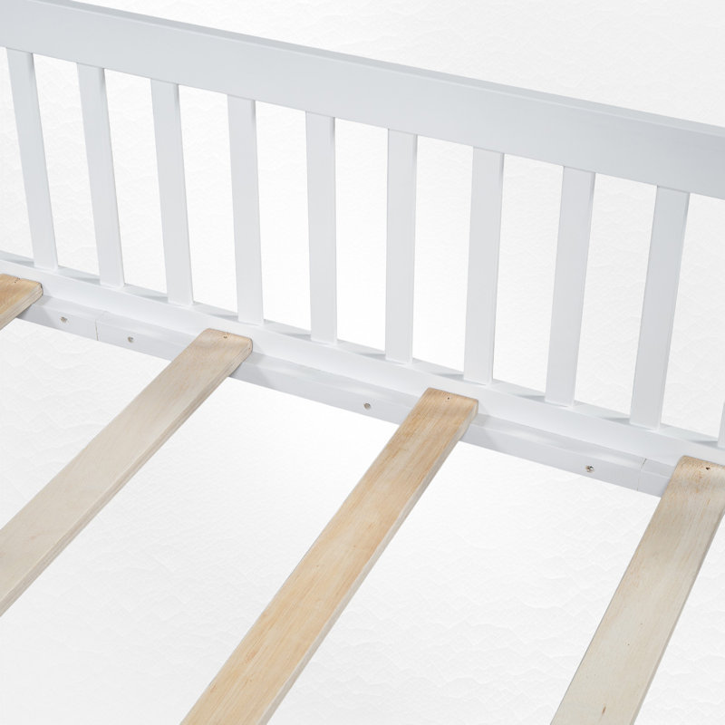 Lit plateforme double en bois avec garde-corps, Blanc