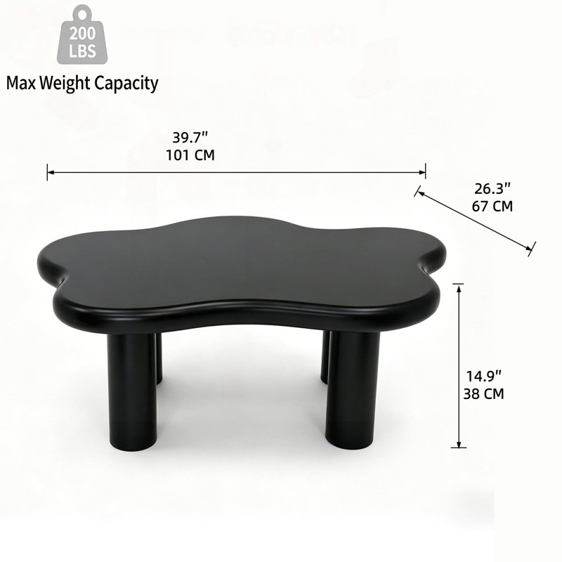 Cloud-Shaped Coffee Table with 4 Round Legs – Black, Black