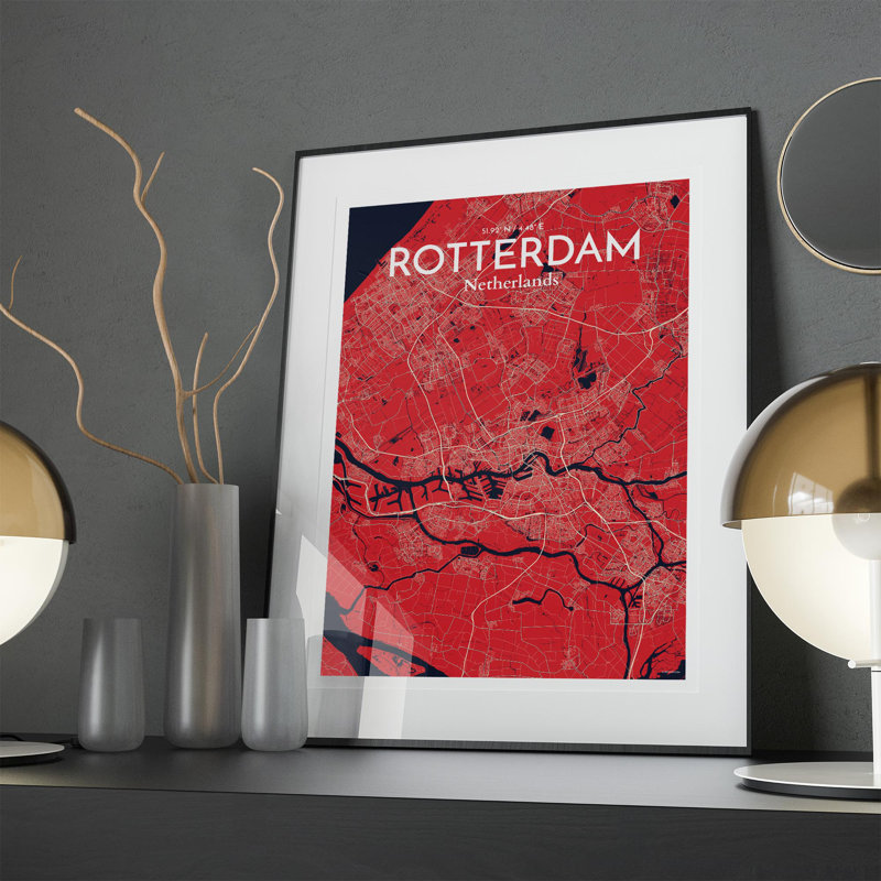 «Rotterdam City Map», impression, H 27,6 po x l 19,7 po, Rouge / Bleu marine