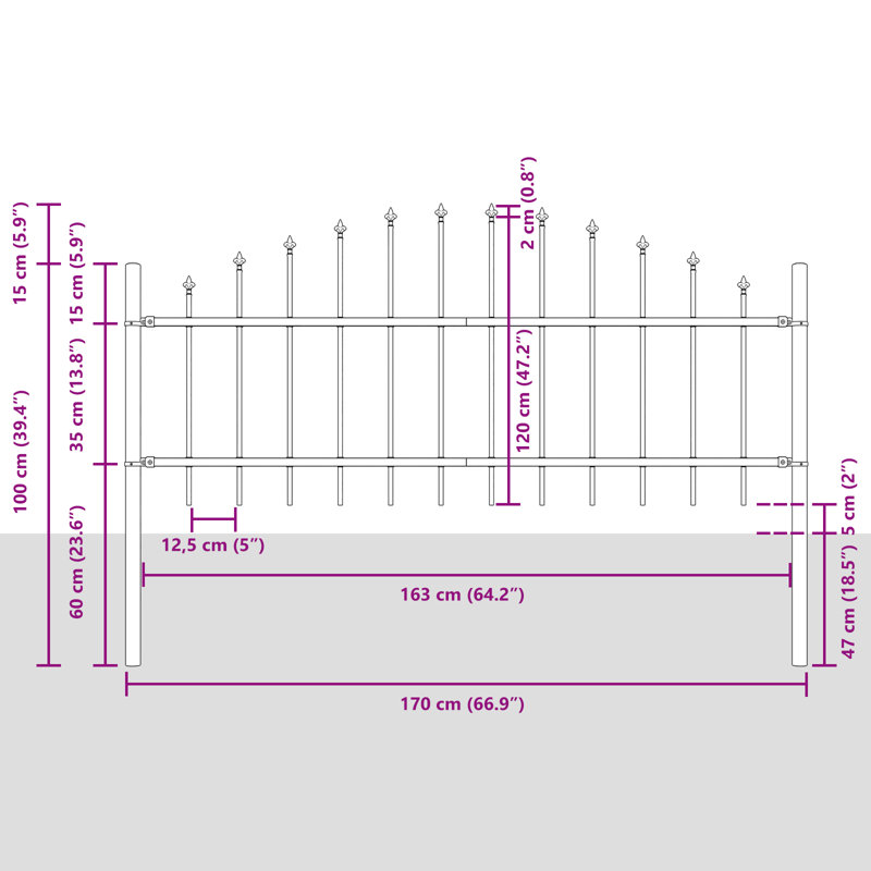 170 cm W Steel Fence Panels Fencing, White, 100cm H x 170cm W