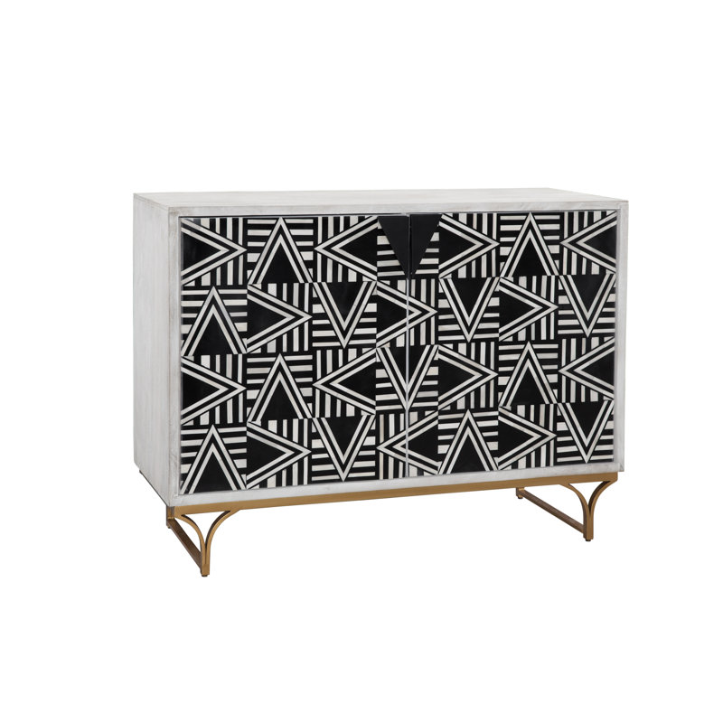 Martina Whitewash Bar Cabinet with Bone Inlay & Wine Storage Shelves
