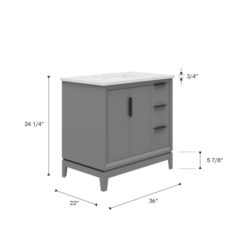 Elizabeth 36" Single Bathroom Vanity Set with Mirror, Cashmere Gray, Hook