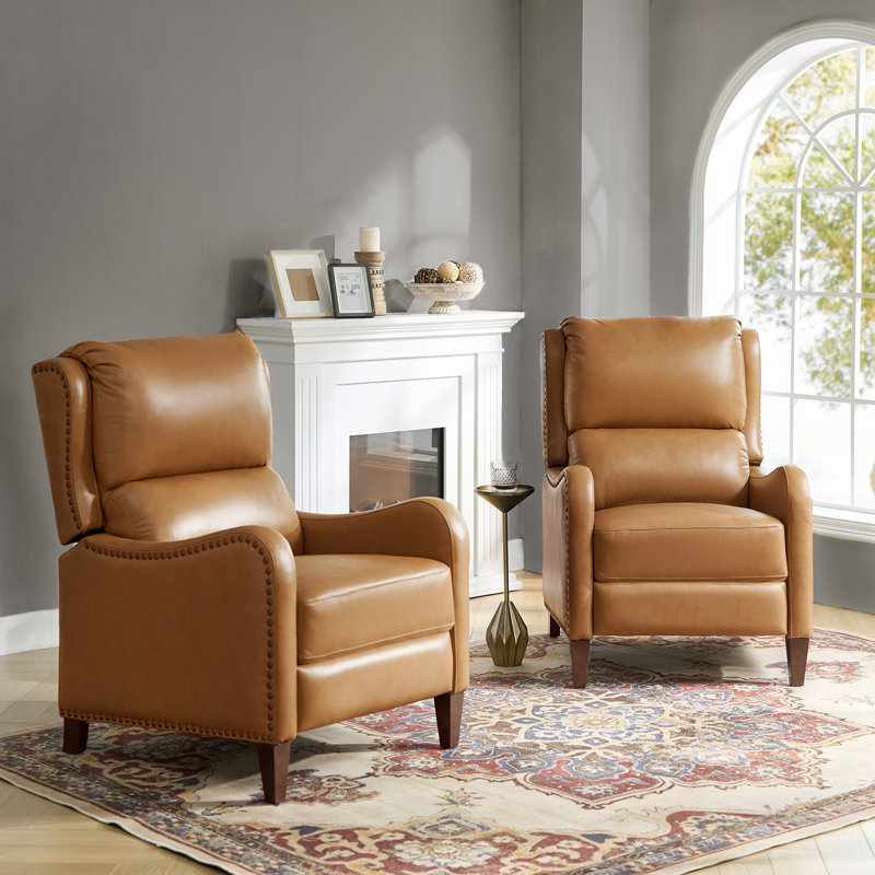 Beecher 28.75" Wide Leather Club Recliner, Camel Full Grain Leather