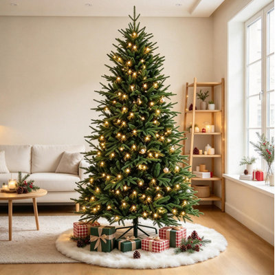 Sapin artificiel complet pré-éclairé, feuillage en polyuréthane mélangé polyuréthane, décoration intérieure festive douillette