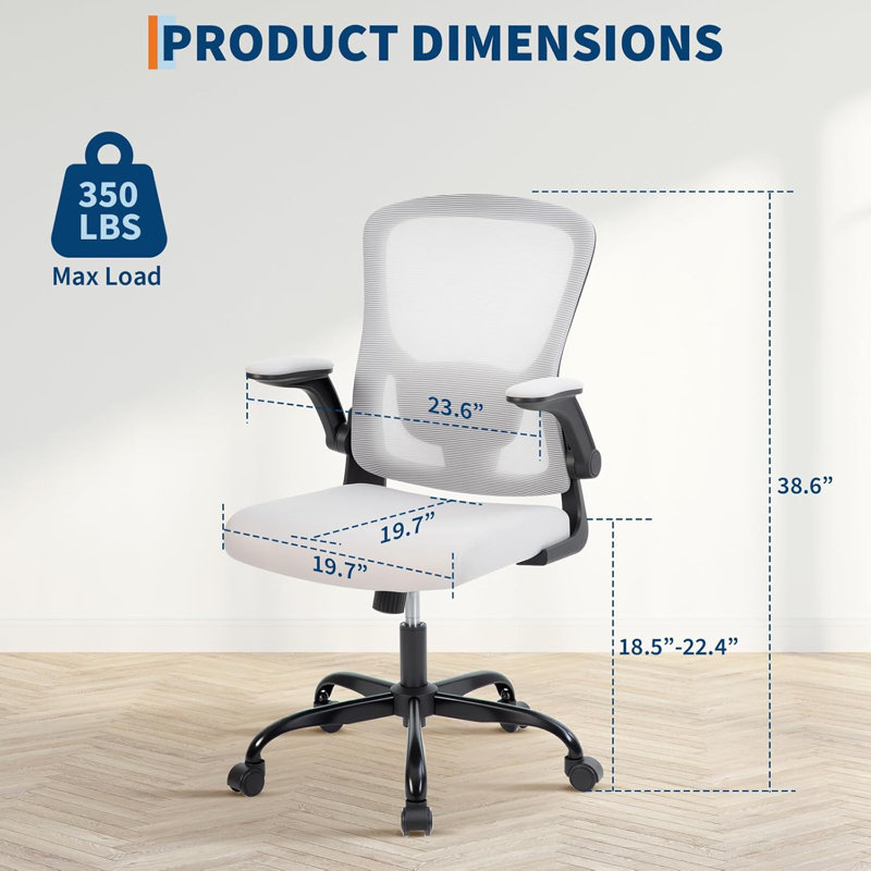 Mesh Desk Chair Reclining, Ergonomic Home Office Chair with Flip-Up Armrests, 360° Swivel Casters,Metal Base, for Conferences/Desk Work,Gaming