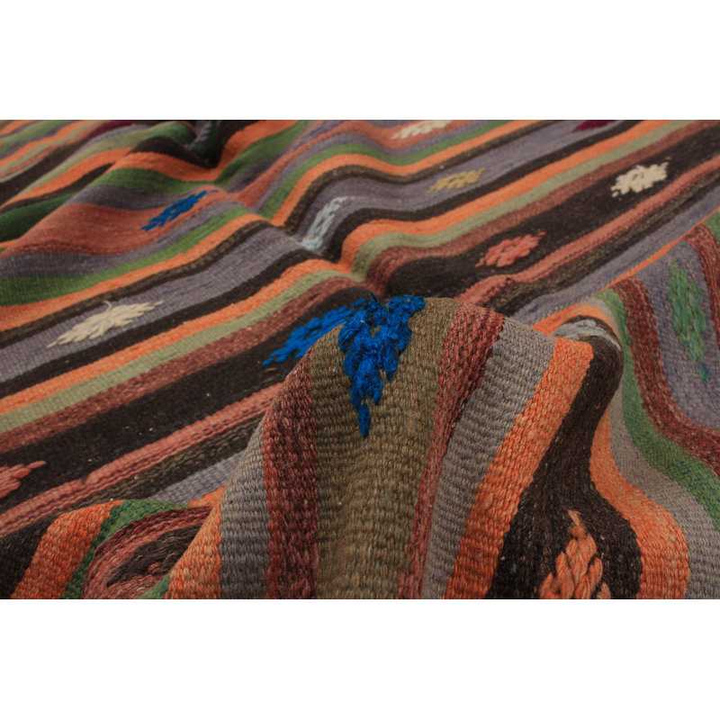 Tapis cuivre / vert / brun clair en laine tissé à plat à la main 5 pi 4 po x 10 pi 10 po Bontang