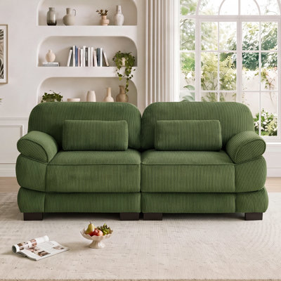 76.4" Deep Seat Cloud Loveseat, Modern 2-Seater Modular Sofa with Plush Corduroy Upholstery, Detachable Padded Arms & Lumbar Pillows for Living Room, Bedroom & Apartment