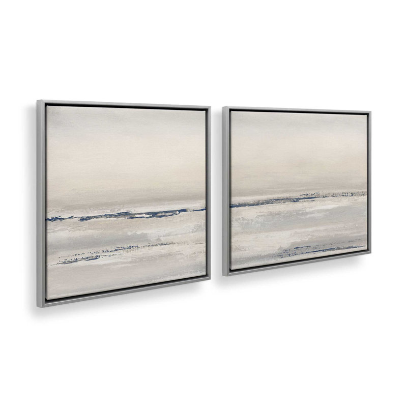 24 "x 24" Ethereal Tide, ensemble de 2 impressions sur toile dans un cadre en érable américain, Cadre flottant en chrome poli