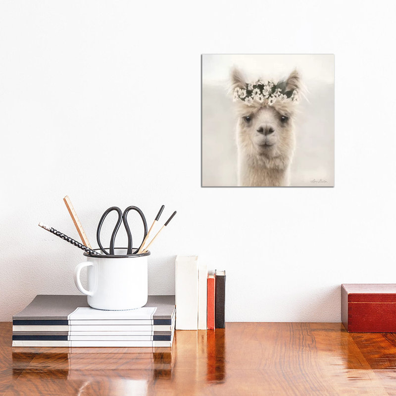 «Alpaca with Flowers» par Lori Deiter - impression d'art graphique, Toile tendue, Aucun mat, H 12 po x l 12 po x P 1,5 po