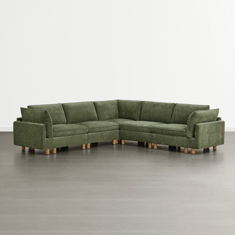 Solena 5-Piece Upholstered Corner Sectional With, Green Polyester