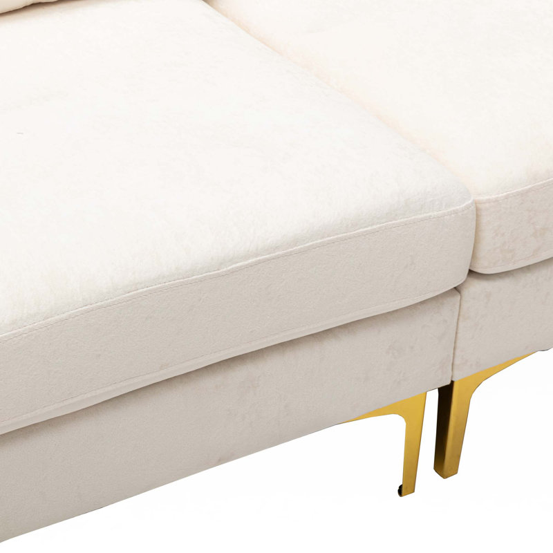 Canapé modulaire réversible en U avec repose-pieds, Velours blanc
