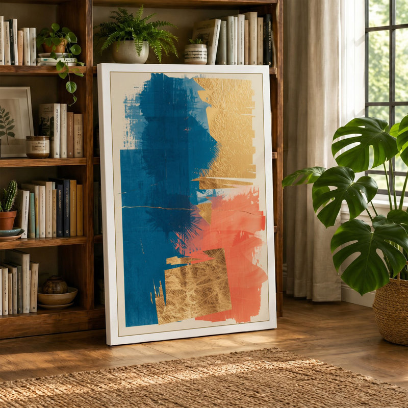 Overlapping Forms Mid-Century - Wrapped Canvas, 36x24 - 91.4 x 61.0 cm, Cream Border
