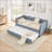 Twin-Size Gingham Upholstered 3-in-1 Versatile Convertible Sofa Bed with Pull-Out Trundle & Side Storage Pockets-1619663850-1619663848
