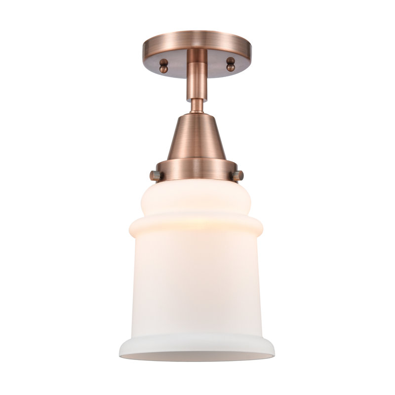 Plafonnier semi-encastré en verre Alvi, Blanc mat, H 10 po x l 6 po x P 6 po, Cuivre antique