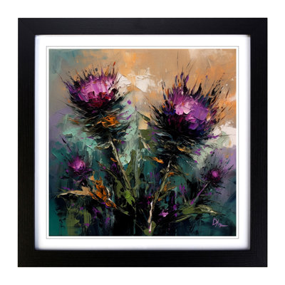 Thistle Palette Knife Painting - Framed Print