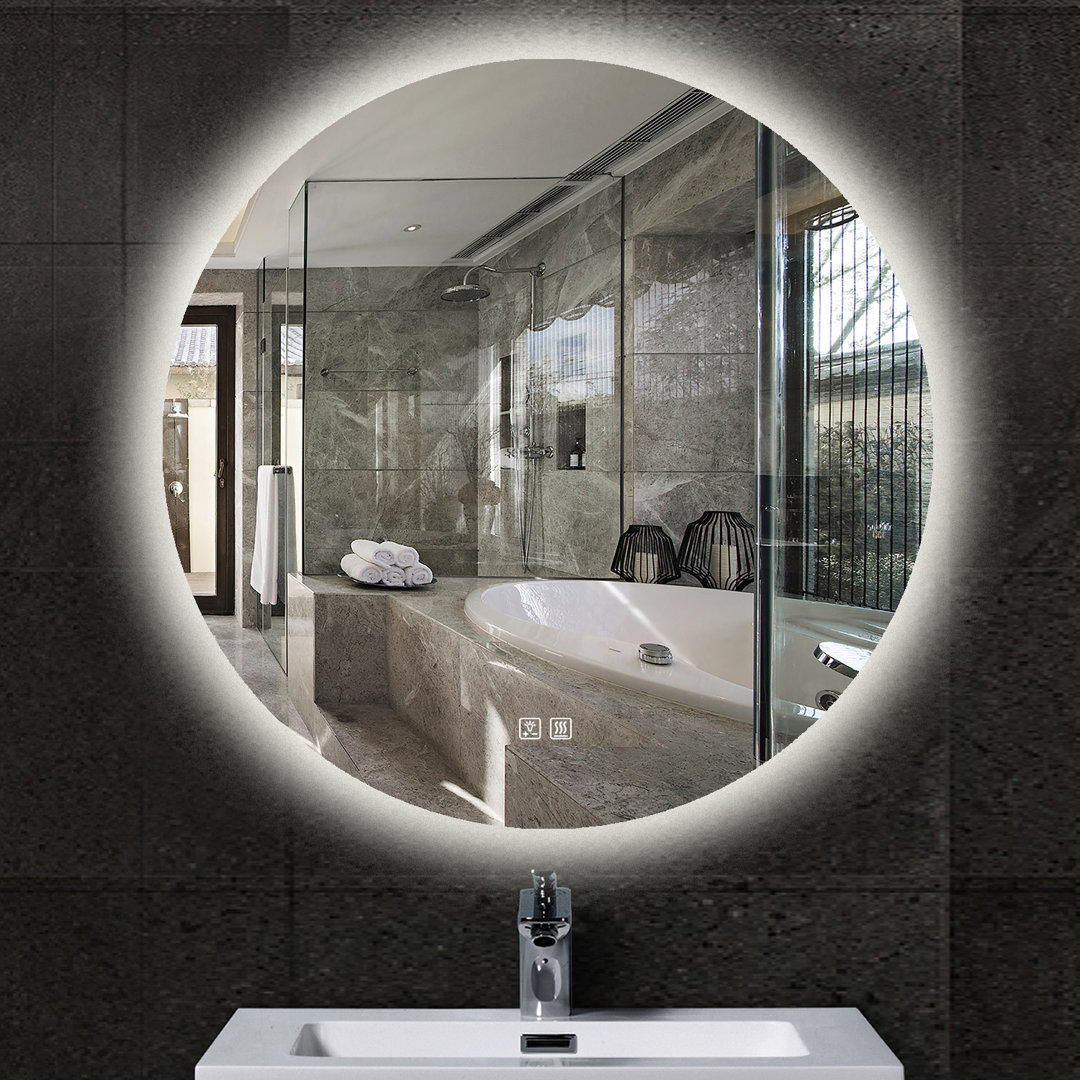 Naliyah Altus Round Lighted Wall Mounted Bathroom / Vanity Mirror Orren Ellis 