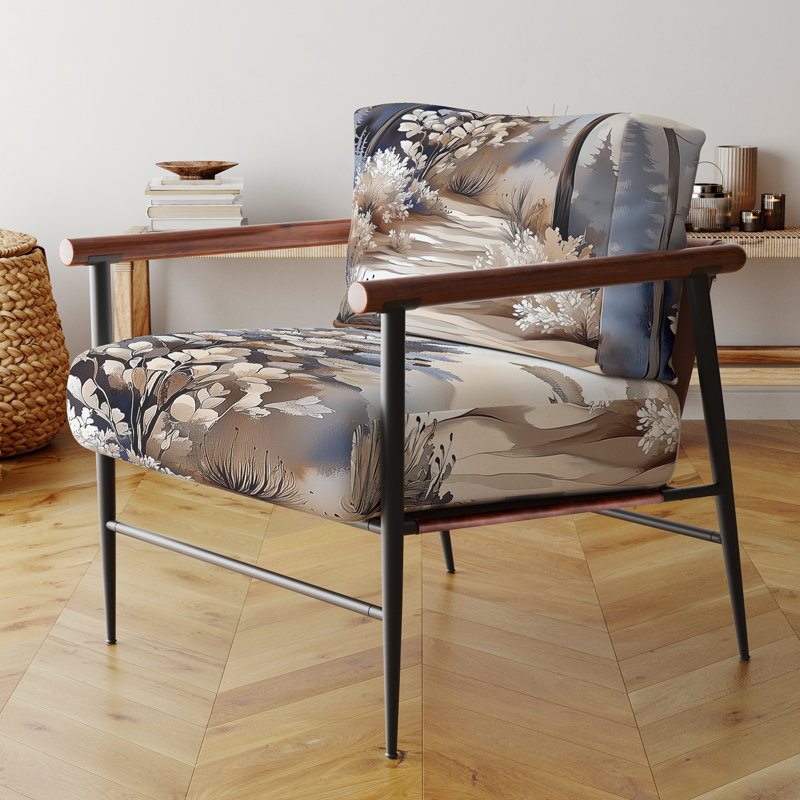Forest Accent Chair - Dreamy spring Forest Walk Side Chair, Brown Round Arms