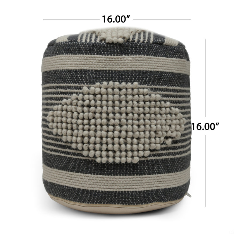 Handcrafted Fabric Cylindrical Pouf, Gray
