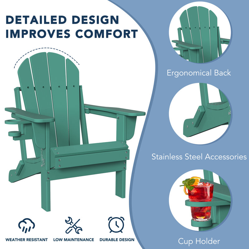 Selevae Foldable Outdoor Adirondack Chair, Dark Green