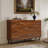 Modern Art Solid Wood Sideboard,59*16*35Inch, Wave Relief Design, Walnut Texture, Iron Legs, Living Room Storage Cabinet