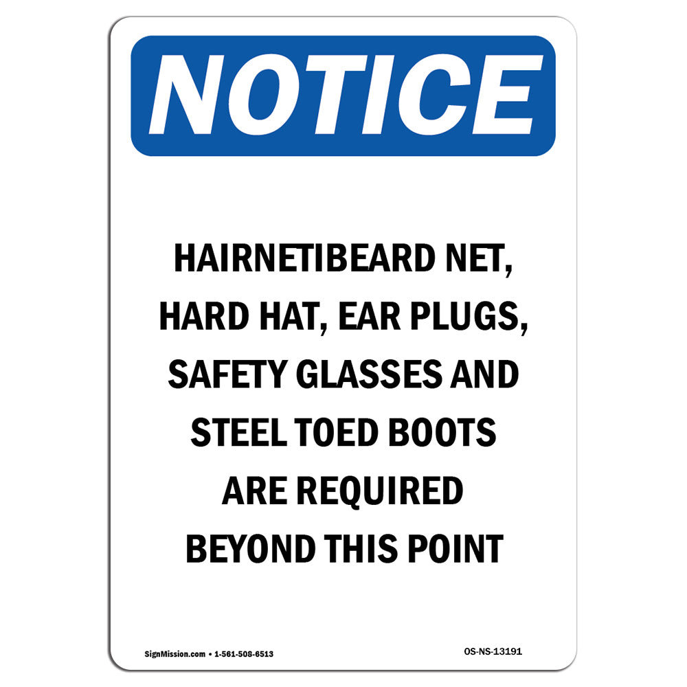SignMission OSHA Notice - Hairnet Beard Net Hard Hat Ear Sign | Heavy ...