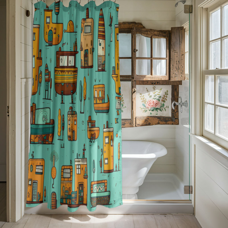 Rideau de douche Cheery Town - Premium, H 74 po x l 71 po