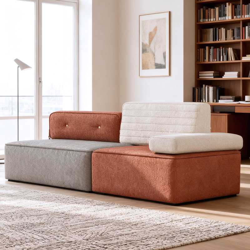 Modular Sofa, Modern Minimalist 2-Seater Fabric Sofa  Bed for Living Room & Flat, 2m Frameless Sectional with Movable Backrest | Foldable Design
