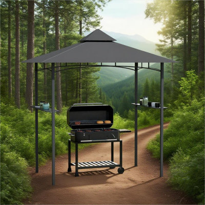 Pavillon de jardin pour barbecue, polyester gris ardoise et acier, auvent rectangulaire de 8 pi x 5 pi avec tablettes et ouvre-bouteille