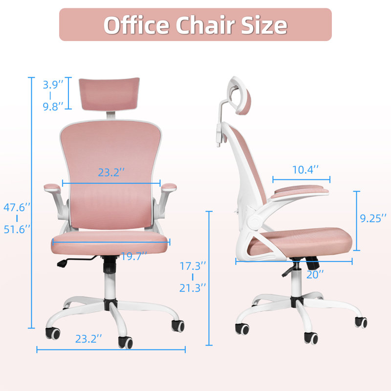 Chaise de travail ergonomique Jivka, Rose, Blanc